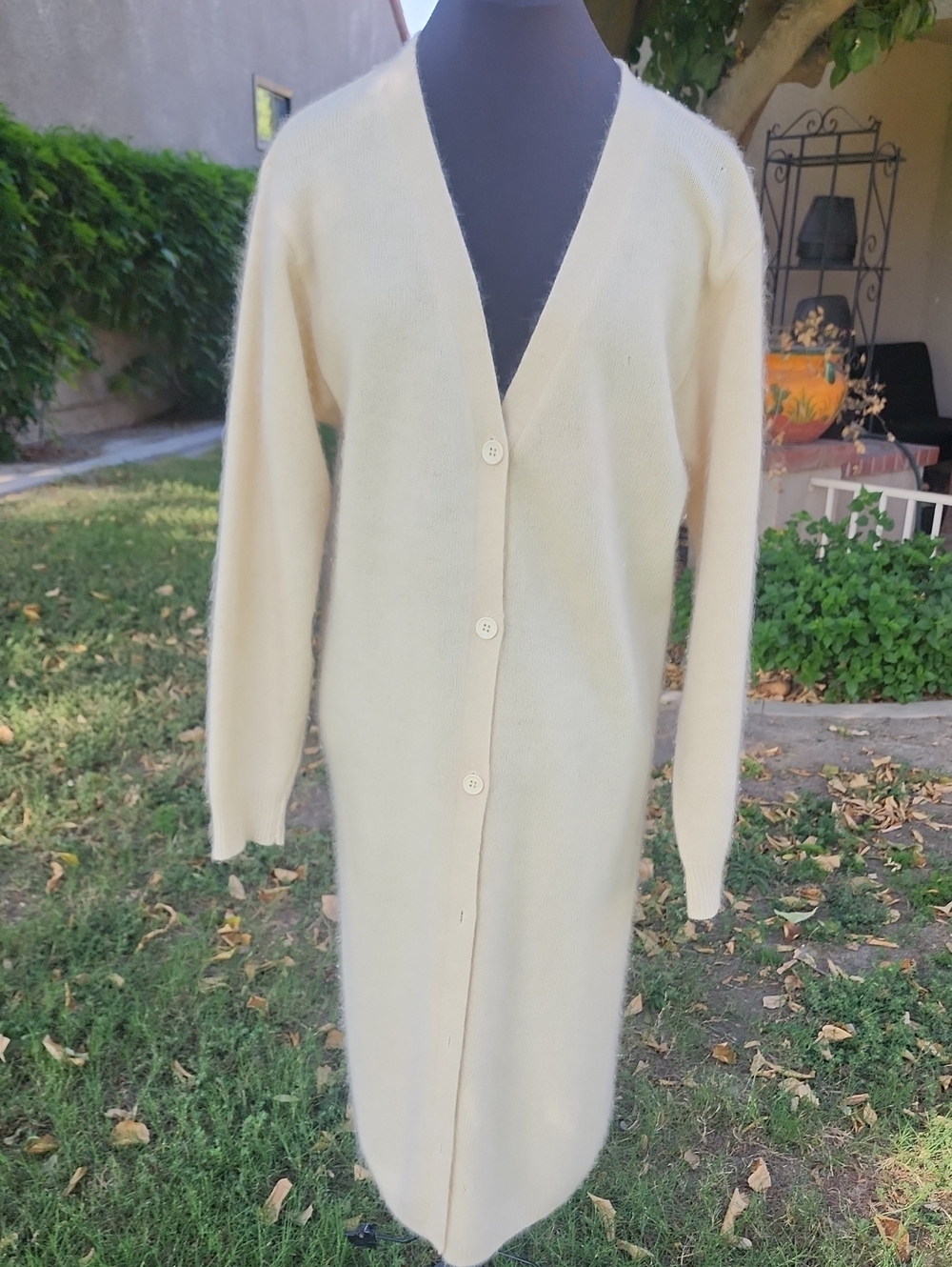 Vintage Element Long Lambswool Angora Button-Front Knit Cardigan